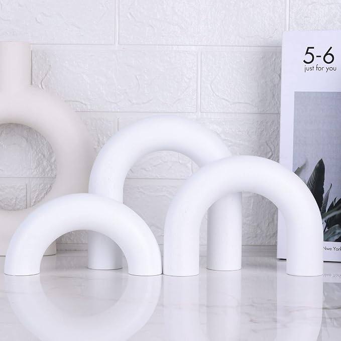 XMGZQ White Wood Arch for Coffee Table Decor Items,Wood Statue and Sculpture Set 3,Japanese Neutral Home Decor Aesthetic,Living Room,Entryway,Bookshelf,Floating,Console,Boho Minimalist Objects