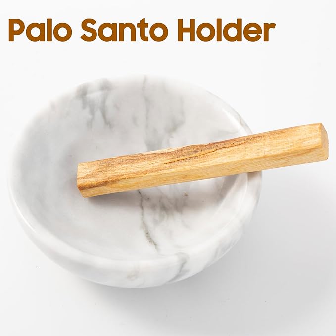 4 in 1 Incense Burner, Marble Palo Santo Holder, Smudge Bowl for White Sage, Sage Holder Incense Cone Holder 4.7 inches Ash Catcher Tray for Meditation