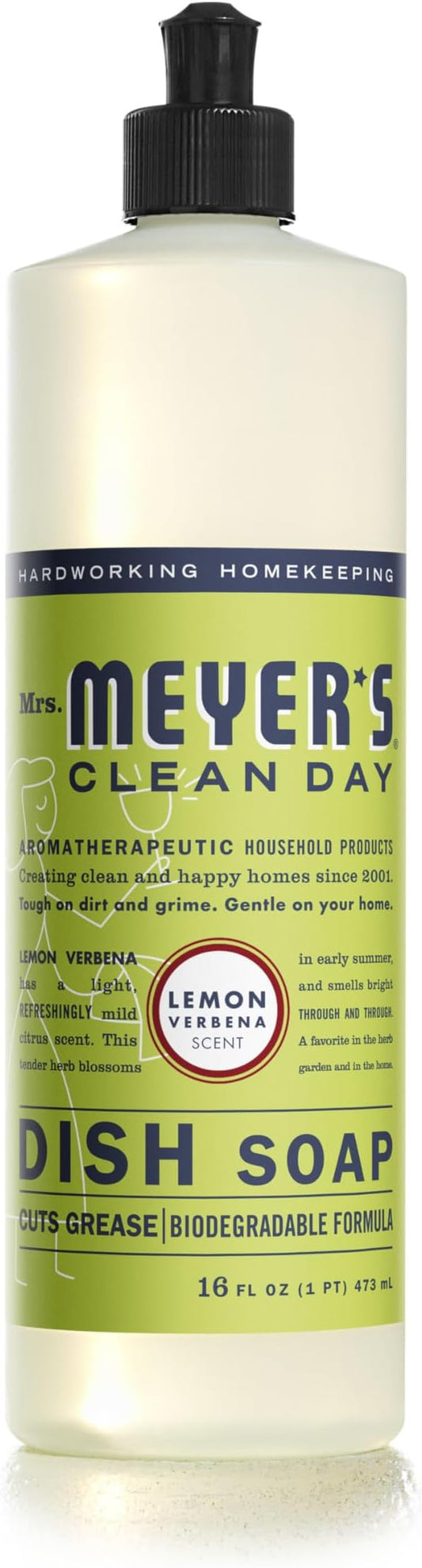 MRS. MEYER'S CLEAN DAY Liquid Dish Soap, Biodegradable Formula, Lemon Verbena, 16 fl. Oz