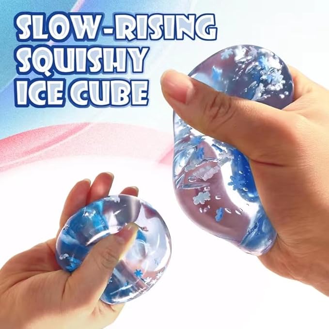 Squishy Ice Cube Stress Balls - 3Pack Sensory Squeeze Ice Toy Stress Balls for Kids and Adults Anxiety Relief - Funny Fidget Balls Squishy Stress Calming Toys for Autism & ADHD Children