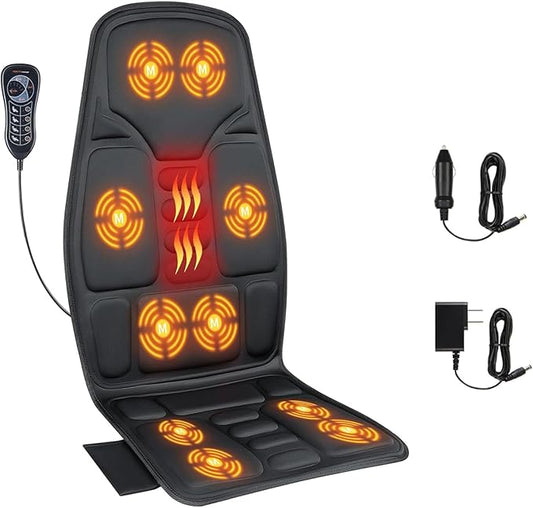 Back Massage Chair Pad, Back Massager with Heat for Pain Relief, Chair Massager for Full Body Massage, Deep Tissue Vibration Massger with 2 Adapters, Chair Massager for Office and Recliner