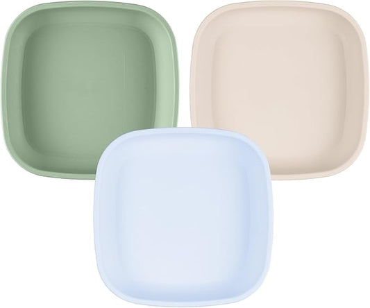 Re-Play Toddler Plates - 22 Oz. Deep-Walled Flat Kids Plates - Dishwasher & Microwave Safe - Made in USA - Set of 3-7.37" x 7.37" x 1.25" - Beach Baby