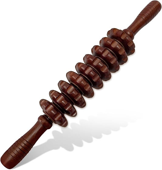 Manual Massager Wooden Handheld Roller Trigger Point Massage Stick for Fascia, Cellulite, Muscle & Abdomen, Body Therapy Massager, Muscle Belly Relief Tool, Coffee