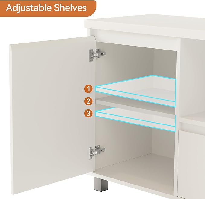 Garvee 63in TV Stand for 60/65/70 Inch TV, Fluted Entertainment Center with Storage Drawer and Open Shelves, Modern TV Console Media Cabinet for Living Room, Bedroom, White