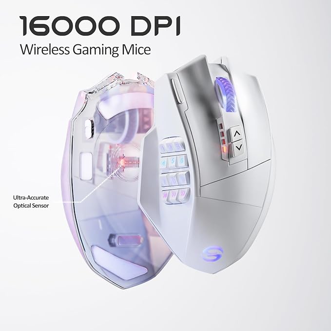 UtechSmart Venus Pro Wireless MMO Gaming Mouse, 16,000 DPI Optical Sensor, 2.4 GHz Transmission Technology, Ergonomic Design, 16M Chroma RGB Lighting, 16 Programmable Buttons, Up to 70H