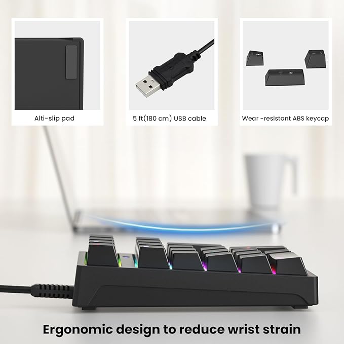 Gurjot Number Pad, Mechanical USB Wired Numeric Keypad with Color Backlit 21 Key Numpad for Laptop Desktop Computer PC Black (Blue Switches)