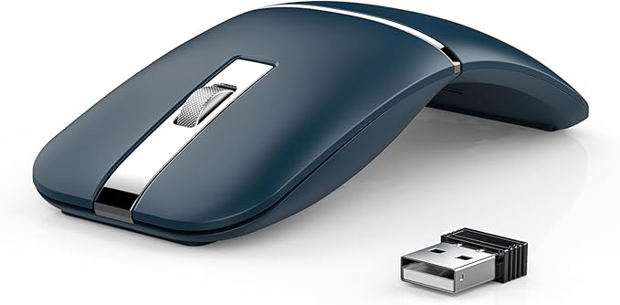 Bluetooth Wireless Arc Travel Mouse, Dual Model (2.4G+BT5.1) Rotating Foldable Mouse for Microsoft, Rechargeable Slim Portable Mice for Laptop, Notebook, PC, MacBook, Chromebook - Sapphire Blue