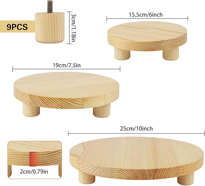 Wood Plant Stand Indoor Outdoor,Plant Stand Risers,Wooden Stool Display Stand for Planter Table,Small Planter Tray for Decor,3PCS,Natural