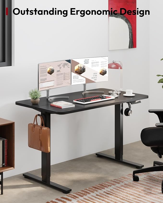 SANODESK Standing Desk Height Adjustable Electric Stand up Desk 48x24 Inches Sit Stand Home Office with Splice Board, Black Frame/Black Top