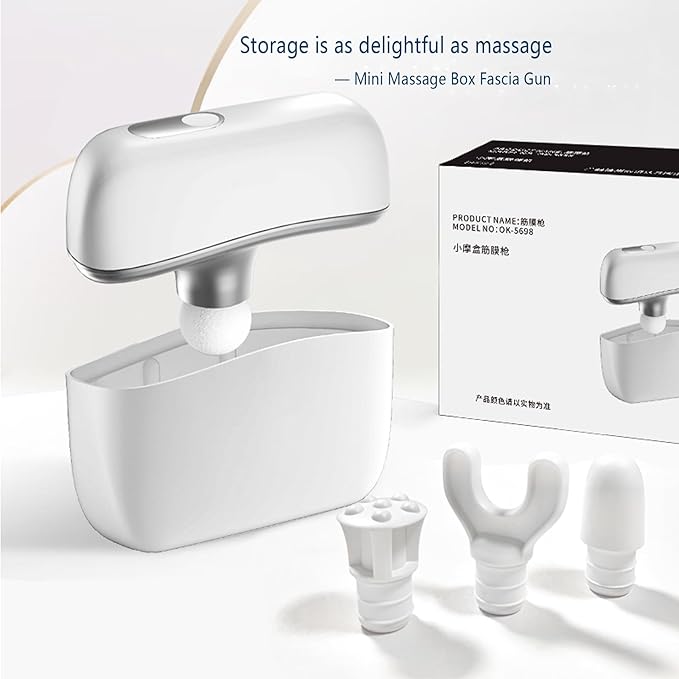 Mini Fascia Massage Gun Portable & Handheld, Muscle Pain Relief in Neck, Back, Leg, Hand, Shoulder Deep Tissue Percussion Fascia Gun. (Silver-White)
