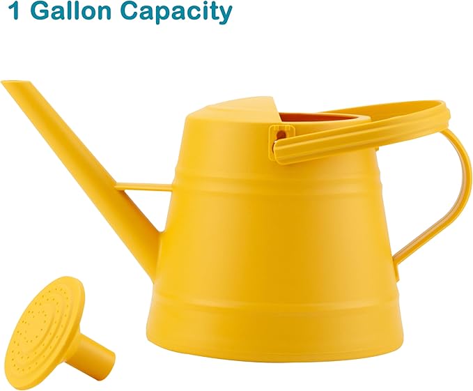 1 Gallon Watering Can Outdoor, Plastic Water Can for Plants with Comfort Grip Handle, Detachable Sprinkler Head