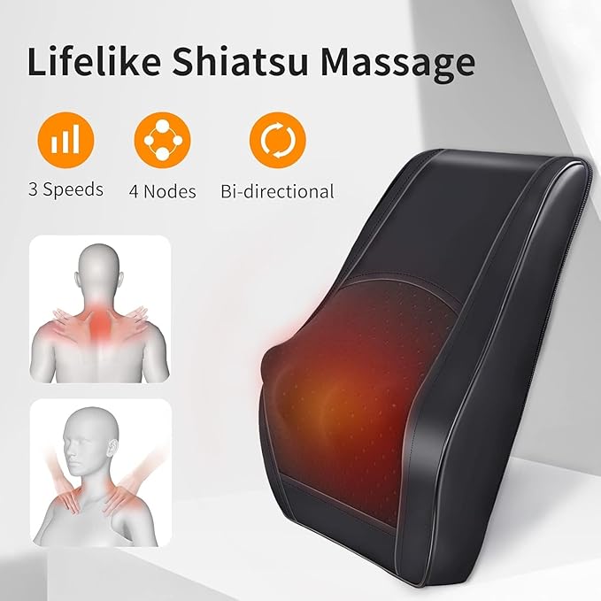 Boriwat Neck Back Massager with Heat-Adjustable Cordless Electric Massagers-3D Shiatsu Deep Tissue Kneading Massage Pillow-Gifts for Men Women Mom Dad for Pain Relief