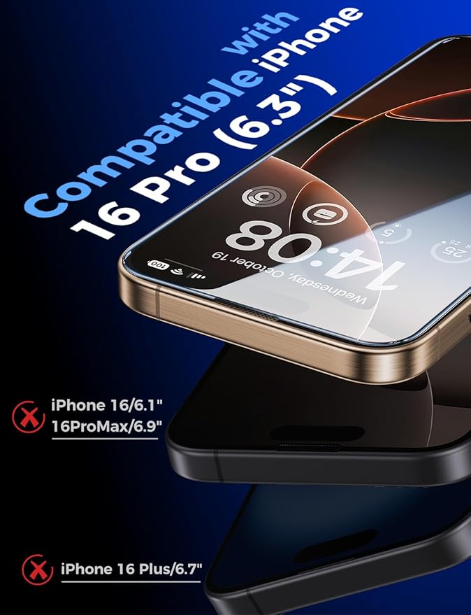 MAGIC JOHN 2 Pack for iPhone 16 Pro [6.3 inch] Tempered Glass Screen Protector, HD Clear, Bubble Free, Easy Installation, Auto Dust-Elimination, 16Pro 6.3''