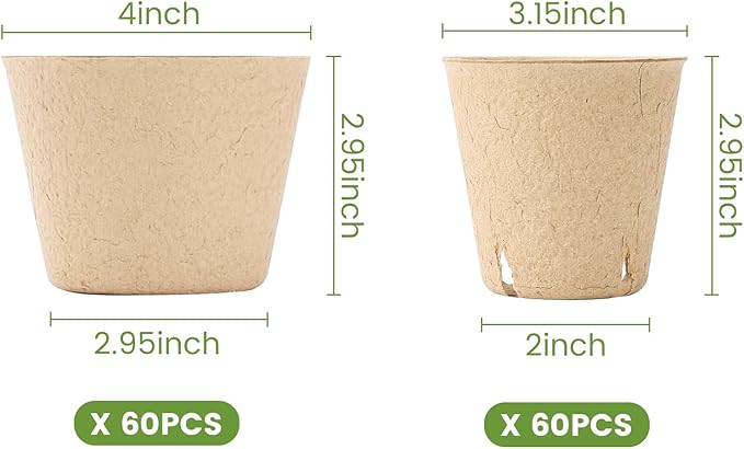 120 Packs 3.15 Inch + 4 Inch Peat Pots, Biodegradable Pots for Seedlings with Drainage Holes, Herb Seed Starter