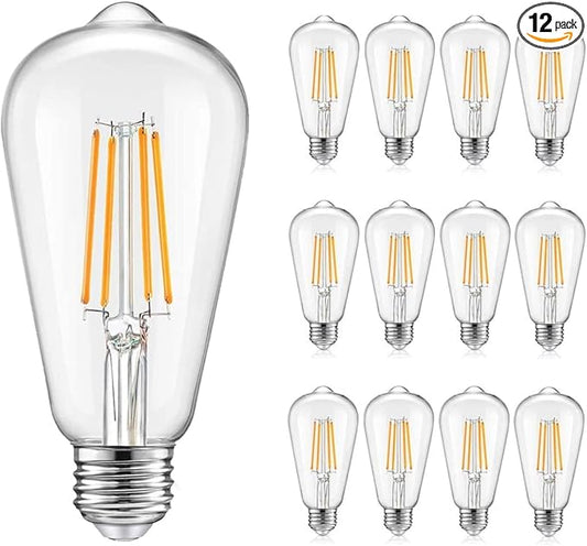 12 Pack Dimmable LED Light Bulbs 40 Watt Equivalent, Vintage E26 Edison Bulbs, 2700K Soft Warm White 4W LED Bulbs, Antique Filament Decorative Light Bulbs for Light Fixtures