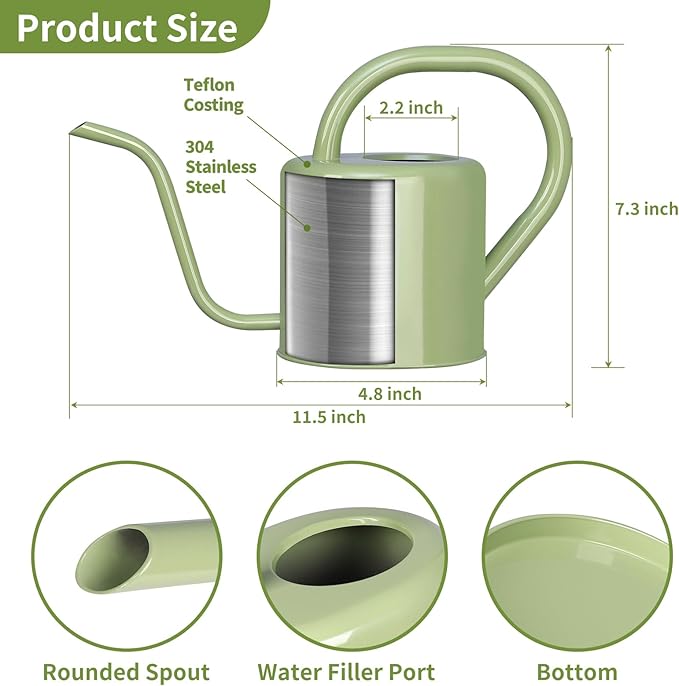 Watering Can, Stainless Steel Watering Can for Indoor & Outdoor Plants, 1L/35oz Long Spout Water Can with Handle, Rust-Proof Plant Watering Pot for House Plants, Garden Flowers