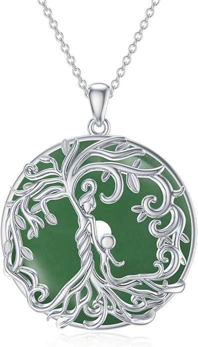 Gifts for Women Tree of Life Necklace 14k Gold Plated Sterling Silver Round Jade Jewelry for Women Mom Sister Birthday Christmas Gifts