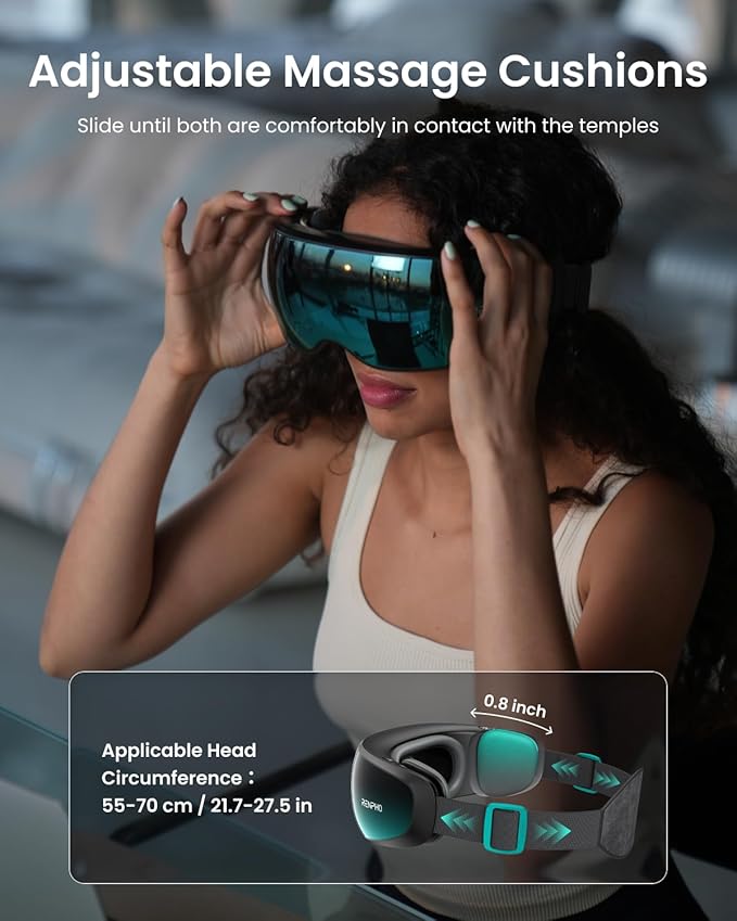 RENPHO Eyeris Caligo Eye Massager with Mist & Temple Massage, Slidable Temple Massager for Migraines, Eye Mask for Mom Dad Women Men Her Him,Head Circumferences 21.7in to 27.5in