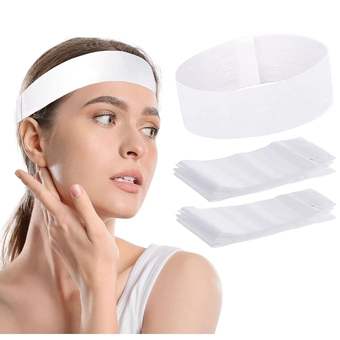 100 Pieces Disposable Facial Headbands for Women Individual Wrapped Elastic Makeup Head Band Headwraps for Facials Skincare Spa
