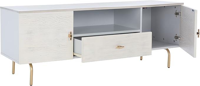 SAFAVIEH Genevieve TV Stand for up to 65" Flatscreen – Grey & White Washed Finish, Mid-Century Modern Storage Cabinet, Entertainment Media Console (MED5000E)