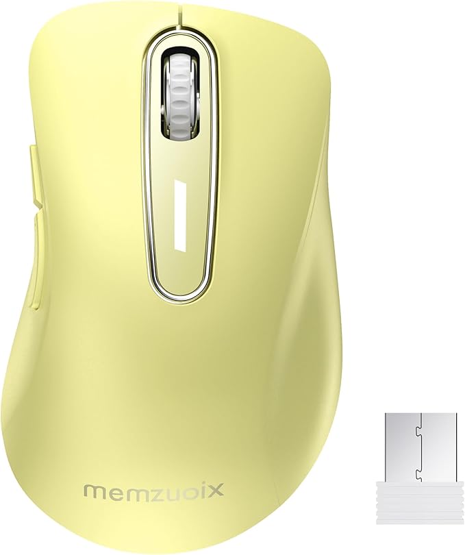 memzuoix 2.4G Wireless Mouse, 1400 DPI Computer Mice USB Receiver, Portable Wireless USB Mouse Battery Powered Cordless Mice for Laptop, PC, Desktop, 5 Buttons (Light Yellow)