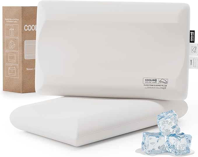 Memory Foam Pillows Queen Size Set of 2, Contour Cooling Cervical Pillow for Neck Pain Relief, Orthopedic Ergonomic Bed Pillow for Side, Back and Stomach Sleepers, Soft Cloudy Sleeping Pillows