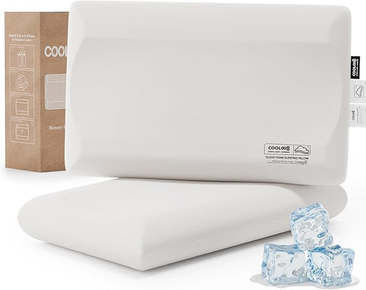 Memory Foam Pillows Queen Size Set of 2, Contour Cooling Cervical Pillow for Neck Pain Relief, Orthopedic Ergonomic Bed Pillow for Side, Back and Stomach Sleepers, Soft Cloudy Sleeping Pillows