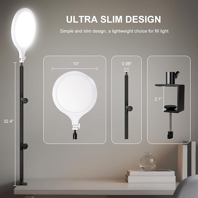 Ring Light for Streaming, 10'' Full Screen LED Ring Light for Desk with Adjustable Arm, Video Conference Lighting for Zoom Meetings, Live Streaming, Content Creator, TikTok, YouTube