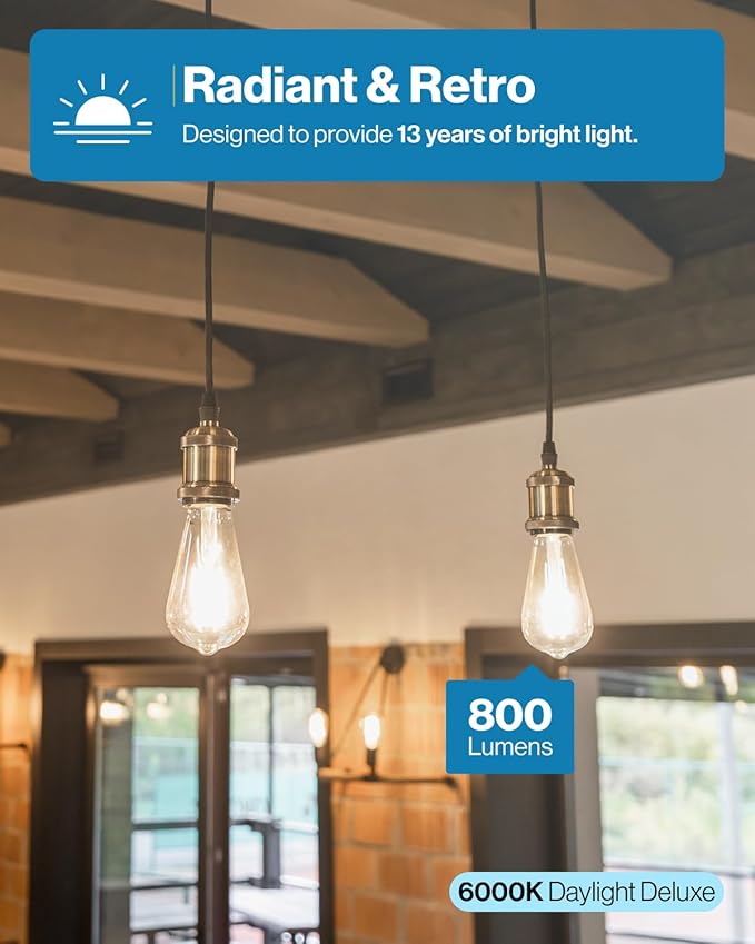 Sunco 20 Pack Edison Bulbs LED ST64, Clear Vintage Filament Waterproof Bulb, 800 LM, 8W (60W Equivalent), ST19, 6000K Daylight Deluxe, E26 Medium Base, Decorative Dimmable UL