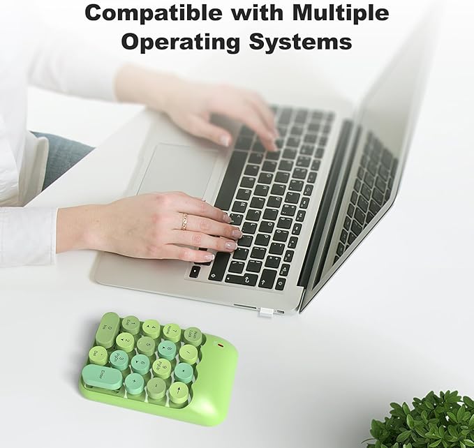 Wireless Number Pads, Cute Colorful Numeric Keypad Numpad Portable 2.4 GHz Financial Accounting Number Keyboard Extensions, 18 Key Number Numpad for Laptop Desktop, PC (Green)