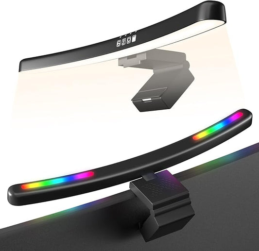 Monitor Light Bar Curved, RGB Backlight, Computer Screen Lamp for Eye Care, Dual Light Source with Touch Control Timed, Gaming Accessory, Radius of Curvature 1500 mm