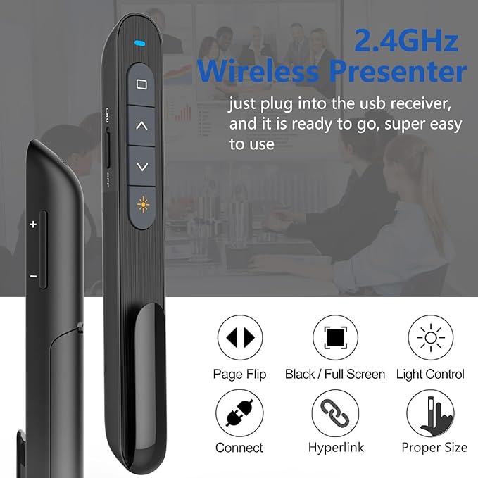 USB/Type-C 2 in 1 Presentation Clicker for Powerpoint, Hyperlink Volume Control Wireless Presenter Remote Presentation Pointer Slide Advancer PPT Clicker for Mac iPad Computer Laptop