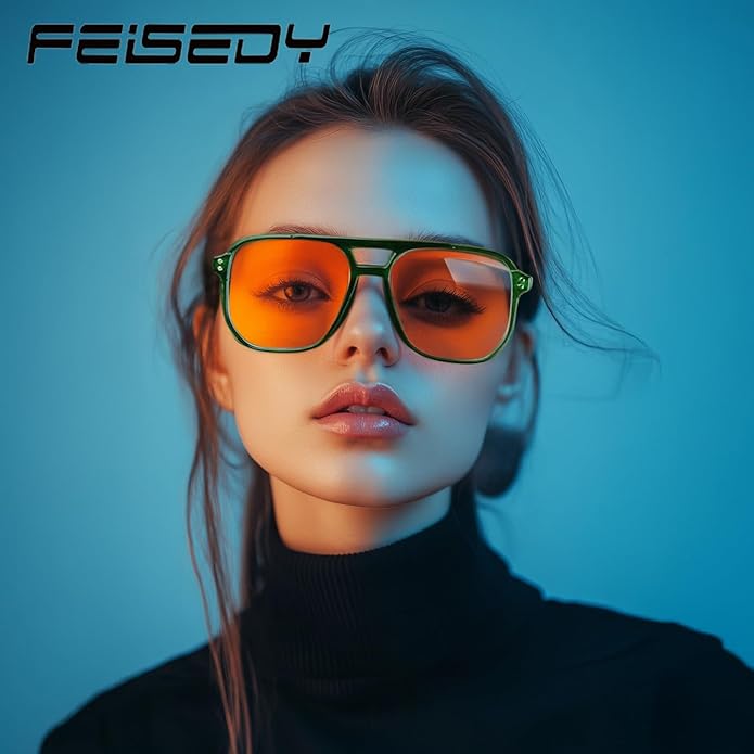FEISEDY Amber Blue Light Glasses for Computer Gaming Anti Eyestrain Sleep Glasses G2835
