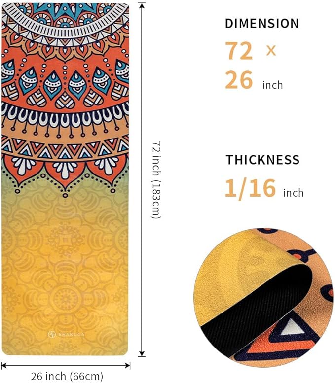 Travel Yoga Mat, Non Slip Exercise Suede Mat with Carry Bag, All-Purpose Fitness Mat with High Density Anti-Tear Surface for Women, Ideal for Pilates Workout (72'' x 24'' x 1.5mm Thick)