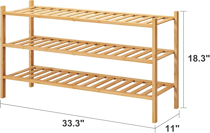 3-Tier Long Shoe Rack, Bamboo Wood Shoe Rack for Closet, Entryway & Hallway, Stackable | Beautiful | Functional | Sturdy