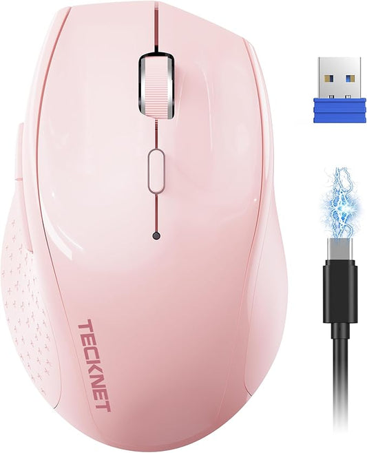 TECKNET Wireless Mouse Rechargeable,Mouse for Laptop Computer,2.4G USB Computer Mice Wireless,6 Button 6400 DPI Ergonomic Silent Mice,Portable Cordless Travel Mice-Wide Compatibility
