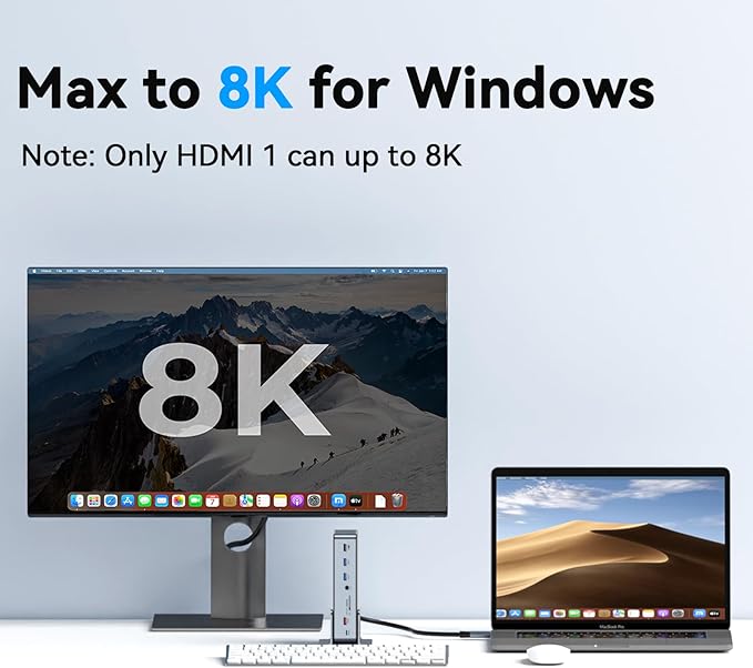 4URPC DisplayLink Docking Station Triple 4K@60Hz Monitor with 120W Power Adapter, Laptop Dock for Thunderbolt 5/4/3, USB C M1/M2/M3/M4 MacBook/Windows(Single 8K)/Chrome(3 HDMI, 2 DP, 6 USB, Ethernet)