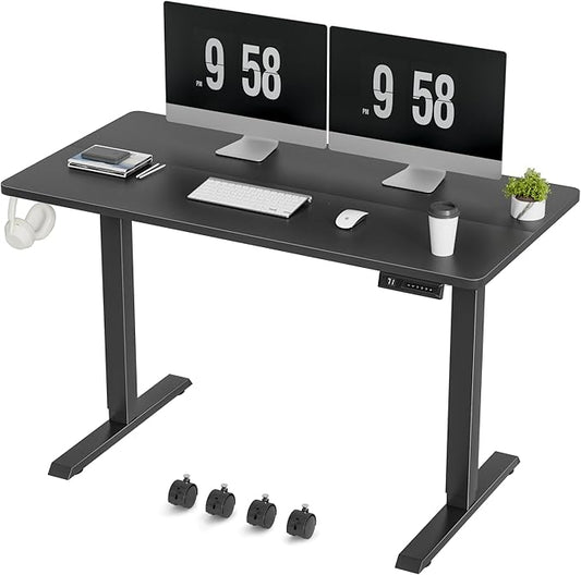 Furmax Electric Standing Desk, 47 x 24 Inches Height Adjustable Desk with Removable Casters, Home Office Computer Desk (Carbon Black)