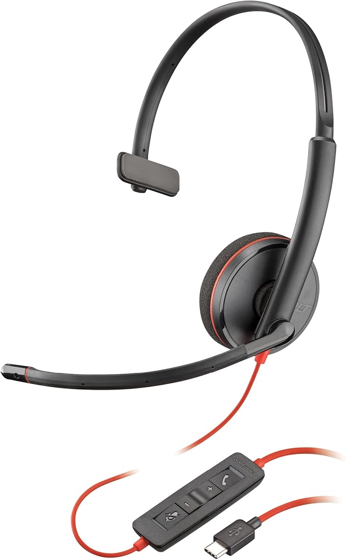 Poly Blackwire 3210 Wired Headset, Noise-Canceling Mic, Single-Ear Design, Connect to PC/Mac via USB-C or USB-A, Works with Teams & Zoom, Amazon Exclusive (9P7X7AA)