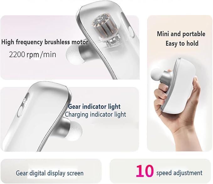 Mini Fascia Massage Gun Portable & Handheld, Muscle Pain Relief in Neck, Back, Leg, Hand, Shoulder Deep Tissue Percussion Fascia Gun. (Silver-White)