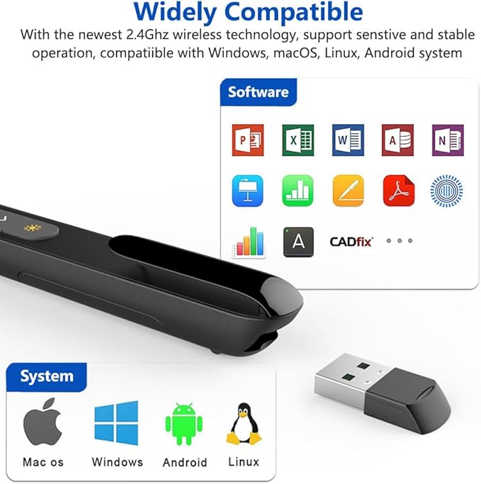 Presentation Clicker for PowerPoint Remote, Hyperlink Volume Wireless Presenter Remote Presentation Pointer, USB Presentation Remote Slide Advancer PPT Clicker for Computer Laptop Mac
