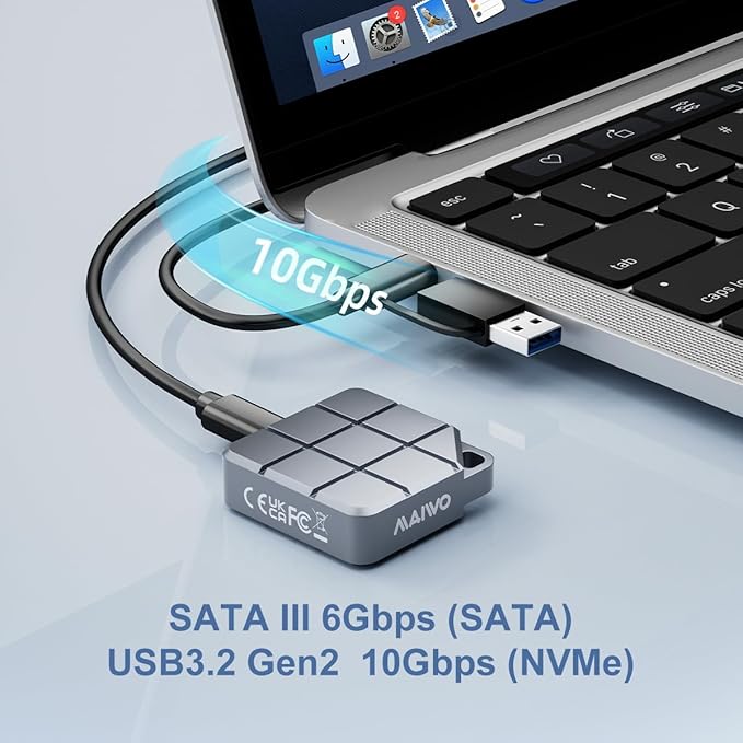 MAIWO 2230 SSD Enclosure for M.2 NVMe PCIe SATA,USB-C 10Gbps Full Aluminum Compatible with iPhone 15/16 Pro/Max 4K ProRes Recording, Windows, macOS, Linux, Tool-Free