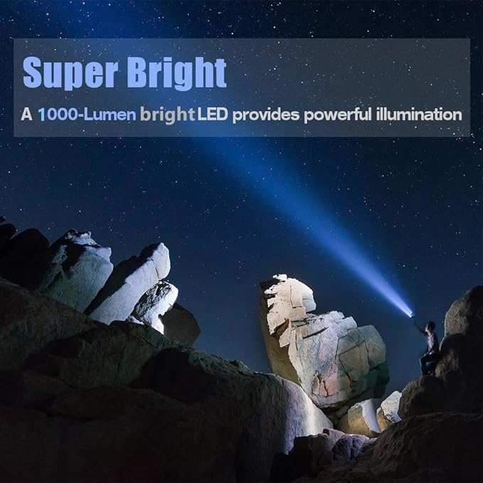 YIERBLUE Rechargeable Spotlight, Super Bright High Lumen LED Handheld Spotlight Long Lasting Large Flashlight Searchlight and Flood Camping Flashlight with Foldable Tripod Black