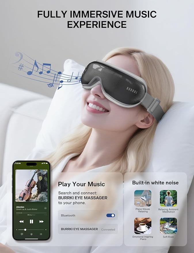 Eye Massager, Gifts for Mom Dad Women Men, Migraine Relief Massager with Compression and Bluetooth, Heated Eye Mask Reduce Eye Strain, Dry Eyes and Improve Sleep, Wedding Birthday Gifts