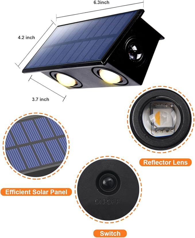 4 Pack Color Changing Solar Powered Fence Lights Outdoor Decorative LED Waterproof Yard Lamps for Outside Wall, Deck, House Patio, Rail, Stair, Yard, Pool, 8 Colorful Modes, Easy 1-Min Installation