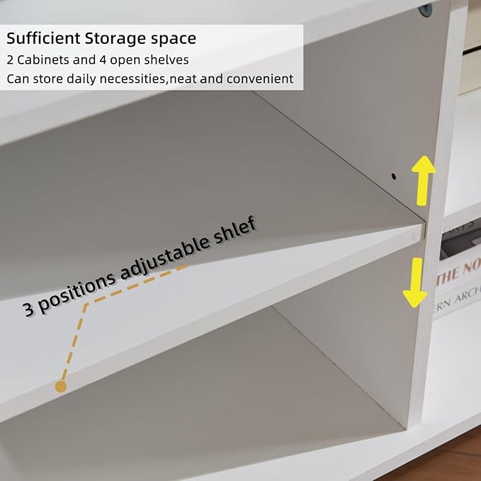 White TV Stand for Living Room,66" Modern Entertainment Center with Storage Cabinets, Fluted Boho TV & Media Console (White and Gold,)