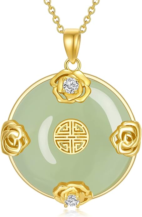 Jade Lotus Necklace for Women 14k Gold Plated Sterling Silver Good Fortune Jade Jewelry Birthday Christmas Gifts for Women Mom Wife