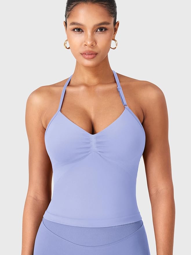 YEOREO SoftHue Impact Longline Strappy Top Women's Halter Workout Tank Tops Backless Gym Longline with Adjustable Strap