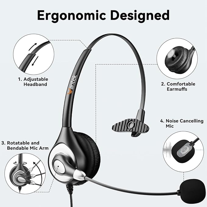 Wantek Headset with Microphone for PC Wired Headphones - USB C 3.5mm Headsets with Noise-Cancelling Microphone for Laptop