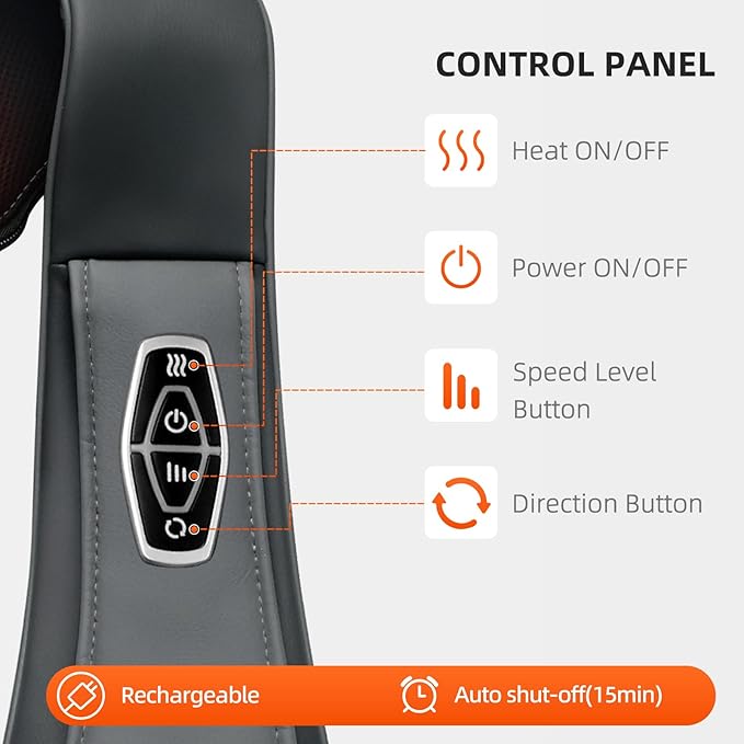 Cordless Shiatsu Neck & Back Massager for Pain Relief Deep Tissue with Heat, 3D Kneading Massage Pillow Back Shoulder Massagerfor Body Muscle, Use for Home Office Car, Gifts for Mom Dad